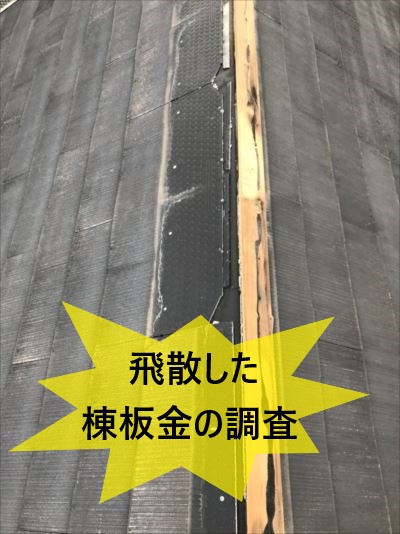 大阪市平野区にて突風被害で飛散した棟板金の調査、原因は貫板の劣化による固定力低下にあった